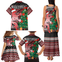 Latvia Christmas Family Matching Tank Maxi Dress and Hawaiian Shirt with Red Lion, Holiday Tree, and Nordic Pattern Design - Wonder Print Shop