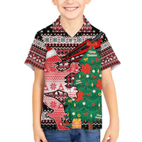 Latvia Christmas Family Matching Tank Maxi Dress and Hawaiian Shirt with Red Lion, Holiday Tree, and Nordic Pattern Design - Wonder Print Shop