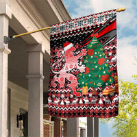 Latvia Christmas Garden Flag with Red Lion, Holiday Tree, and Nordic Pattern Design - Wonder Print Shop