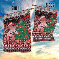 Latvia Christmas Garden Flag with Red Lion, Holiday Tree, and Nordic Pattern Design - Wonder Print Shop