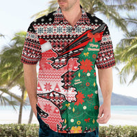 Latvia Christmas Hawaiian Shirt with Red Lion, Holiday Tree, and Nordic Pattern Design - Wonder Print Shop