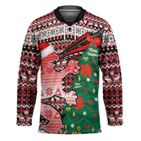 Latvia Christmas Hockey Jersey with Red Lion, Holiday Tree, and Nordic Pattern Design - Wonder Print Shop