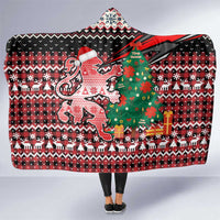 Latvia Christmas Hooded Blanket with Red Lion, Holiday Tree, and Nordic Pattern Design - Wonder Print Shop