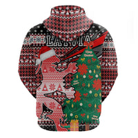 Latvia Christmas Hoodie with Red Lion, Holiday Tree, and Nordic Pattern Design - Wonder Print Shop