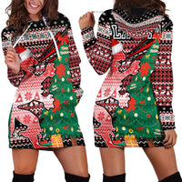 Latvia Christmas Hoodie Dress with Red Lion, Holiday Tree, and Nordic Pattern Design - Wonder Print Shop