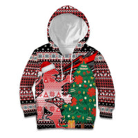 Latvia Christmas Kid Hoodie with Red Lion, Holiday Tree, and Nordic Pattern Design - Wonder Print Shop