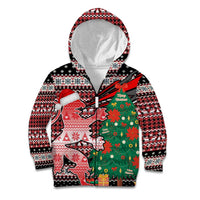 Latvia Christmas Kid Hoodie with Red Lion, Holiday Tree, and Nordic Pattern Design - Wonder Print Shop