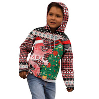Latvia Christmas Kid Hoodie with Red Lion, Holiday Tree, and Nordic Pattern Design - Wonder Print Shop