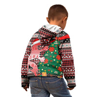 Latvia Christmas Kid Hoodie with Red Lion, Holiday Tree, and Nordic Pattern Design - Wonder Print Shop