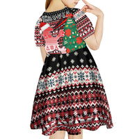 Latvia Christmas Kid Short Sleeve Dress with Red Lion, Holiday Tree, and Nordic Pattern Design - Wonder Print Shop