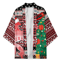 Latvia Christmas Kimono with Red Lion, Holiday Tree, and Nordic Pattern Design - Wonder Print Shop