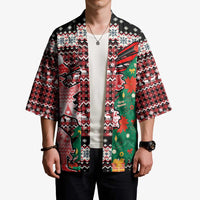 Latvia Christmas Kimono with Red Lion, Holiday Tree, and Nordic Pattern Design - Wonder Print Shop