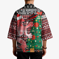 Latvia Christmas Kimono with Red Lion, Holiday Tree, and Nordic Pattern Design - Wonder Print Shop