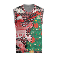 Latvia Christmas Knitted V-Neck Vest with Red Lion, Holiday Tree, and Nordic Pattern Design - Wonder Print Shop