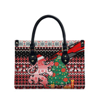 Latvia Christmas Leather Bag with Red Lion, Holiday Tree, and Nordic Pattern Design - Wonder Print Shop