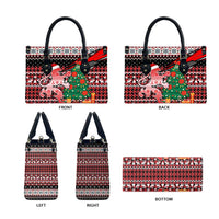 Latvia Christmas Leather Bag with Red Lion, Holiday Tree, and Nordic Pattern Design - Wonder Print Shop