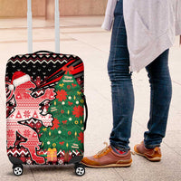 Latvia Christmas Luggage Cover with Red Lion, Holiday Tree, and Nordic Pattern Design - Wonder Print Shop