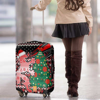 Latvia Christmas Luggage Cover with Red Lion, Holiday Tree, and Nordic Pattern Design - Wonder Print Shop