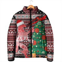 Latvia Christmas Padded Jacket with Red Lion, Holiday Tree, and Nordic Pattern Design - Wonder Print Shop