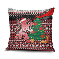 Latvia Christmas Pillow Cover with Red Lion, Holiday Tree, and Nordic Pattern Design - Wonder Print Shop