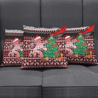 Latvia Christmas Pillow Cover with Red Lion, Holiday Tree, and Nordic Pattern Design - Wonder Print Shop