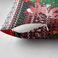 Latvia Christmas Pillow Cover with Red Lion, Holiday Tree, and Nordic Pattern Design - Wonder Print Shop