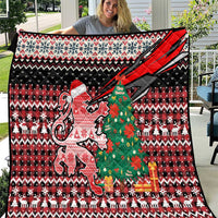 Latvia Christmas Quilt with Red Lion, Holiday Tree, and Nordic Pattern Design - Wonder Print Shop