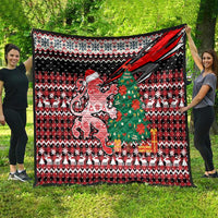 Latvia Christmas Quilt with Red Lion, Holiday Tree, and Nordic Pattern Design - Wonder Print Shop