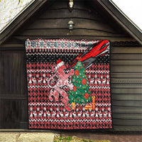 Latvia Christmas Quilt with Red Lion, Holiday Tree, and Nordic Pattern Design - Wonder Print Shop