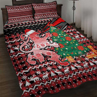 Latvia Christmas Quilt Bed Set with Red Lion, Holiday Tree, and Nordic Pattern Design - Wonder Print Shop