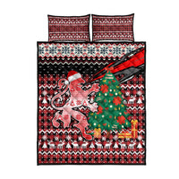 Latvia Christmas Quilt Bed Set with Red Lion, Holiday Tree, and Nordic Pattern Design - Wonder Print Shop