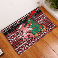 Latvia Christmas Rubber Doormat with Red Lion, Holiday Tree, and Nordic Pattern Design - Wonder Print Shop