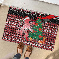 Latvia Christmas Rubber Doormat with Red Lion, Holiday Tree, and Nordic Pattern Design - Wonder Print Shop