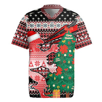 Latvia Christmas Rugby Jersey with Red Lion, Holiday Tree, and Nordic Pattern Design - Wonder Print Shop