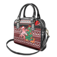 Latvia Christmas Shoulder Handbag with Red Lion, Holiday Tree, and Nordic Pattern Design - Wonder Print Shop