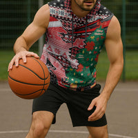 Latvia Christmas Sleeveless Hoodie with Red Lion, Holiday Tree, and Nordic Pattern Design - Wonder Print Shop