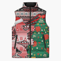 Latvia Christmas Sleeveless Puffer Jacket with Red Lion, Holiday Tree, and Nordic Pattern Design - Wonder Print Shop
