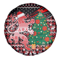 Latvia Christmas Spare Tire Cover with Red Lion, Holiday Tree, and Nordic Pattern Design - Wonder Print Shop