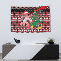 Latvia Christmas Tapestry with Red Lion, Holiday Tree, and Nordic Pattern Design - Wonder Print Shop