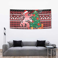 Latvia Christmas Tapestry with Red Lion, Holiday Tree, and Nordic Pattern Design - Wonder Print Shop