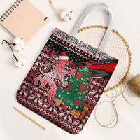 Latvia Christmas Tote Bag with Red Lion, Holiday Tree, and Nordic Pattern Design - Wonder Print Shop