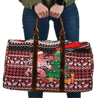 Latvia Christmas Travel Bag with Red Lion, Holiday Tree, and Nordic Pattern Design - Wonder Print Shop
