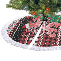 Latvia Christmas Tree Skirt with Red Lion, Holiday Tree, and Nordic Pattern Design - Wonder Print Shop