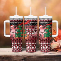 Latvia Christmas Tumbler With Handle with Red Lion, Holiday Tree, and Nordic Pattern Design - Wonder Print Shop