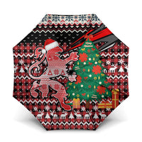 Latvia Christmas Umbrella with Red Lion, Holiday Tree, and Nordic Pattern Design - Wonder Print Shop