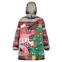 Latvia Christmas Wearable Blanket Hoodie with Red Lion, Holiday Tree, and Nordic Pattern Design - Wonder Print Shop