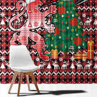 Latvia Christmas Window Curtain with Red Lion, Holiday Tree, and Nordic Pattern Design - Wonder Print Shop