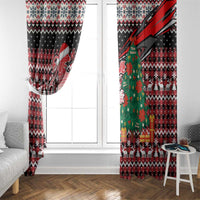 Latvia Christmas Window Curtain with Red Lion, Holiday Tree, and Nordic Pattern Design - Wonder Print Shop