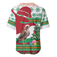 Lebanon Christmas Baseball Jersey with Falcon, Holiday Tree, and Red Green Snowflake Pattern - Wonder Print Shop