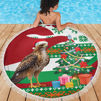 Lebanon Christmas Beach Blanket with Falcon, Holiday Tree, and Red Green Snowflake Pattern - Wonder Print Shop